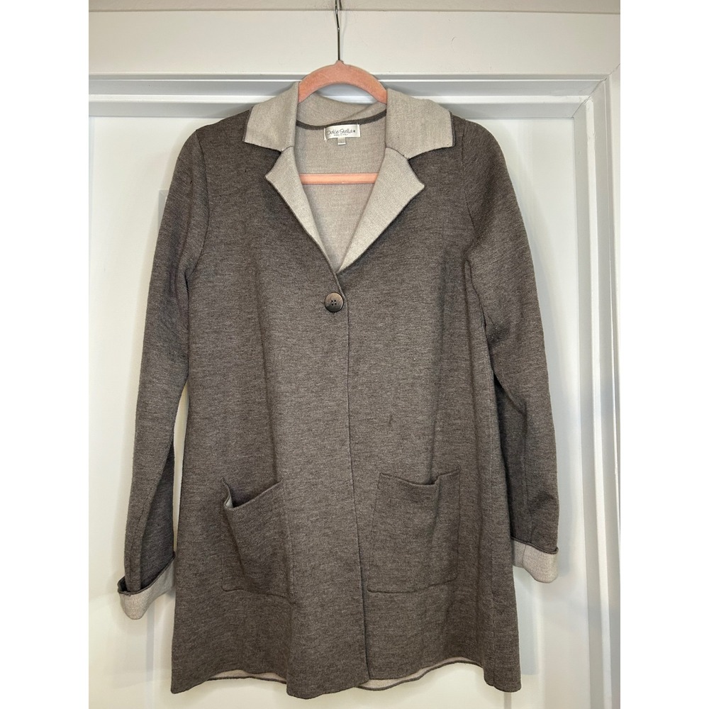 Dolce Stella Italy Womens Large Brown Wool Blend Longline Cardigan Blazer Jacket